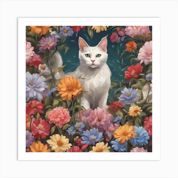 0 Cats With Many Colored Flowers Esrgan V1 X2plus (2) Art Print by RAMON