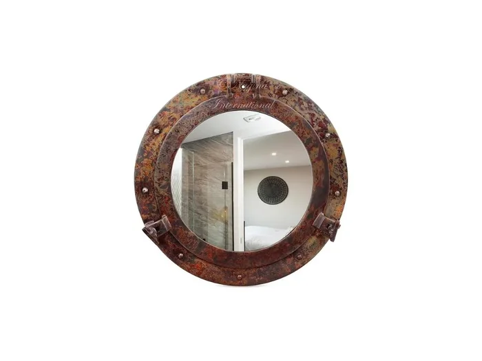 17″ Rustic Copper Porthole Mirror – Nautical Aluminum Wall Decor
