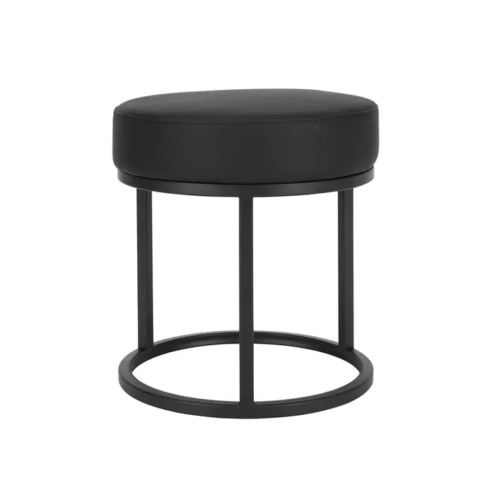 18 Inch Accent Stool Ottoman, Round Seat, Open Metal Frame, Black Finish – Benzara
