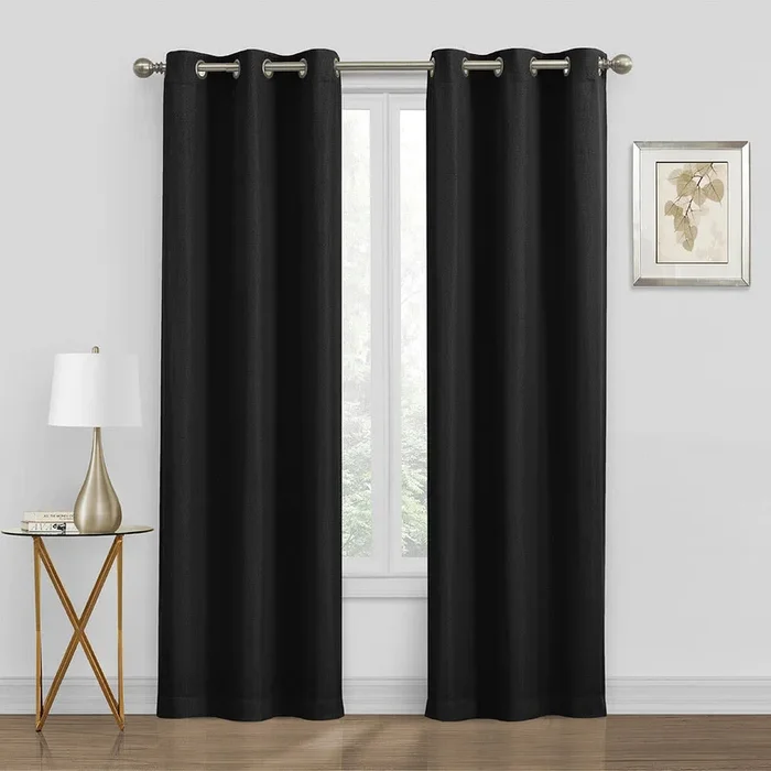 2-Pack Denver Black Blackout Grommet Curtain Panel Set, 84″