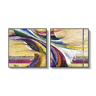2 Piece Framed Canvas Wall Art for Living Room, Bedroom Colorful Abstract Geometry Canvas Prints for Home Decoration Ready to Hang – 24