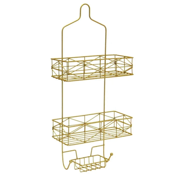 2-Tier Keira Glazed Gold Wire Shower Caddy with Soap Dish