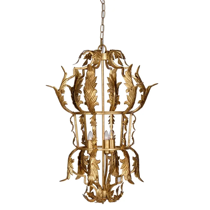 20 Inch Luxury Grade 3 Light Chandelier, Acanthus Leaf, Metal Gold Finish – Benzara