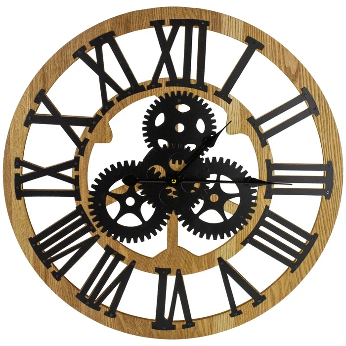 24″ Roman Numeral Battery Operated Round Wall Clock with Cogs