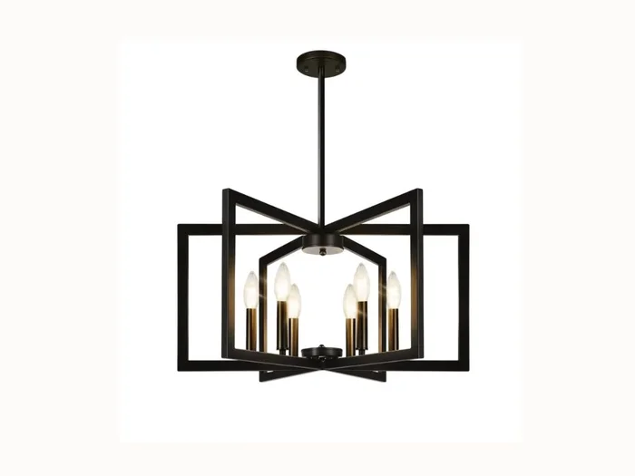25″ Black Geometric Chandelier – 6-Light Industrial Pendant for Dining Room, Kitchen Island & Entryway