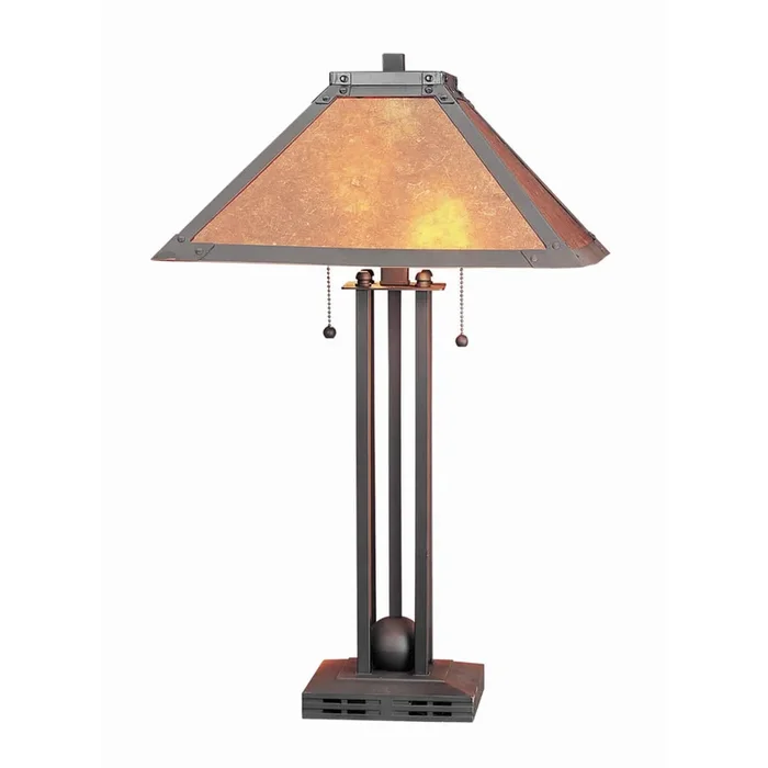 25 Inch Modern Ball Inlay Metal Body Table Lamp, Mica Shade, Bronze – Benzara
