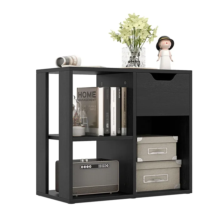 3-Cube Bookcase 2-tier Wooden Storage Shelf with Pull-out Drawer