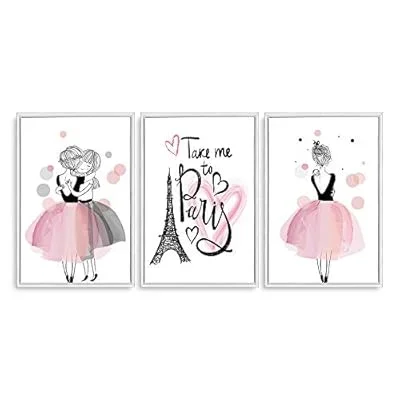 3 Panel Canvas Wall Art – Pink Illustration Series I – Giclee Painting Wall Bedroom Living Room Home Decoration – 16