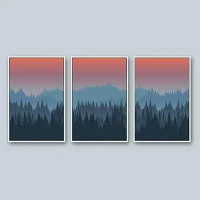 3 Piece Framed Canvas Wall Art for Living Room, Bedroom Forest Landscape Illustration III Canvas Prints for Home Decoration Ready to Hang – 16