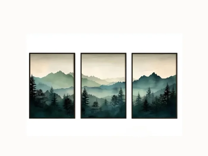 3-Piece Sage Green Mountain Canvas – Watercolor Forest Prints for Bedroom, Living Room & Office, 16×24″ Unframe