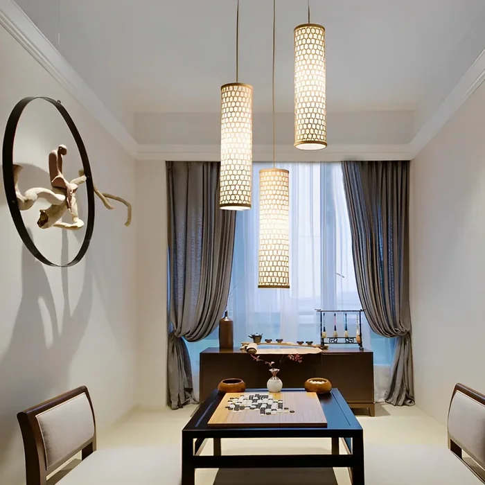 30” Thin Cluster Cylinder Farmhouse Pendant Light Bamboo Pendant Lights