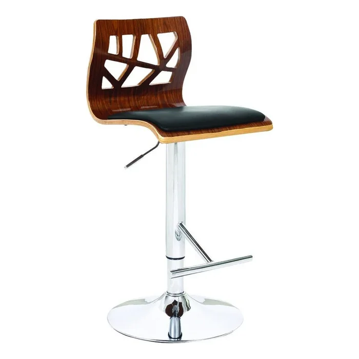 34-43, Inch Adjustable Height Barstool, Open Back, Wood, Black Faux Leather – Benzara