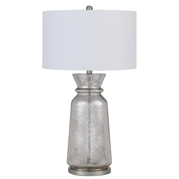 34 Inch Table Lamp Set of 2, White Shade, Glass Vase Shape and Metal Base – Benzara