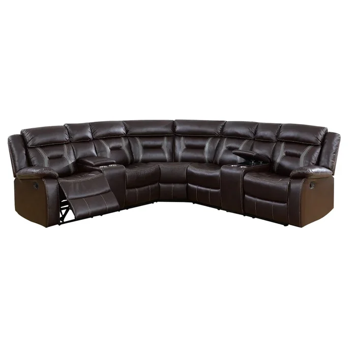 3pc Sectional Motion Power Recliner Sofa Set, Dark Brown Faux Leather – Benzara