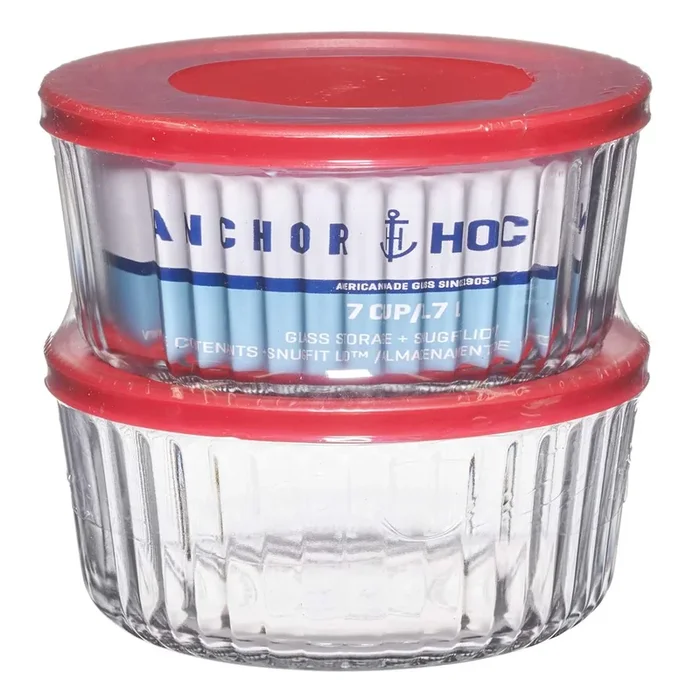 4-Piece 7-Cup Round Sculpted Food Storage Containers with Red Snugfit Lids
