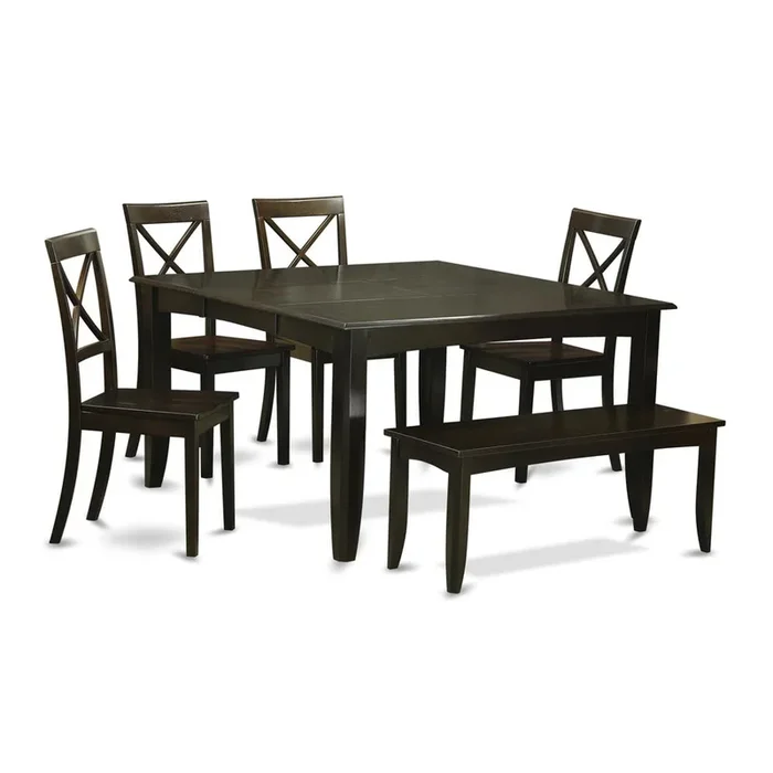 6 Pc Dining room set with bench-Dining Tablewith Leaf and 4 Kitchen chair Plus Bench.