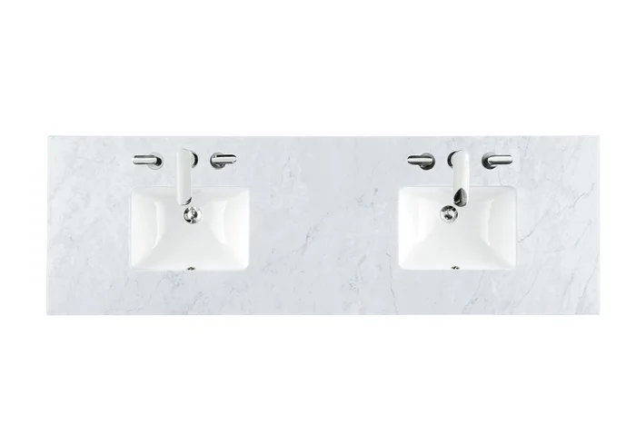 72 ” Double 3 CM Top, Carrara White Marble w/ Sink
