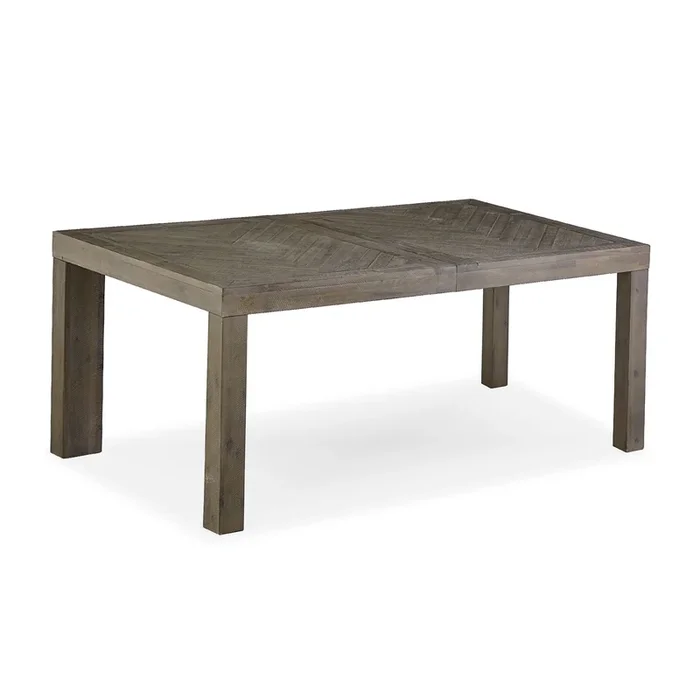72-89 Inch Extendable Acacia Wood Dining Table, Herringbone Pattern, Gray