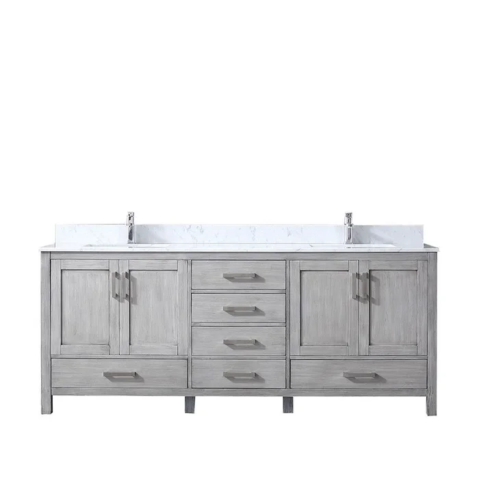 80 ” Grey Double Vanity, White Carrara Marble Top, Square Sinks, no Mirror