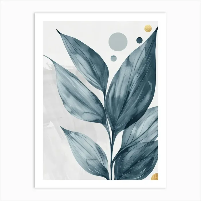 ‘Blue Leaves’ 16 Art Print by Moving Clouds Art