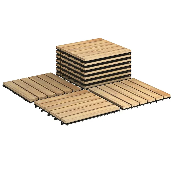 Acacia Wood Interlocking Tile Flooring – 10 Piece