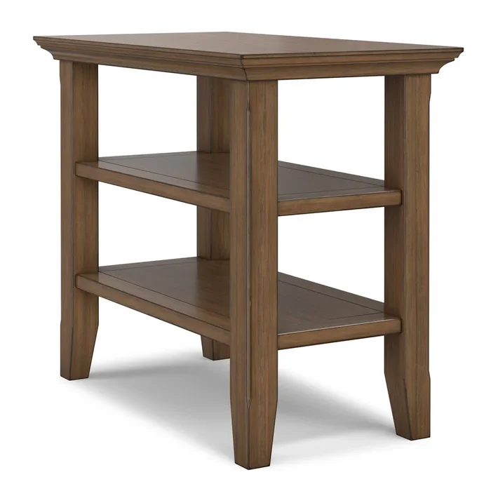 Acadian 14 inch Wide Solid Wood Transitional Narrow Side Table in Rustic Natural Aged Brown