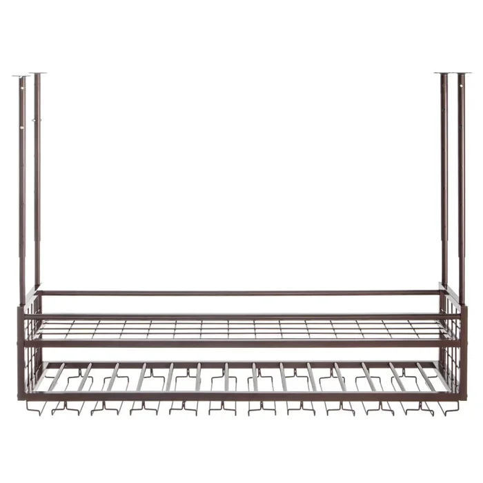 Adjustable Ceiling Wine Glass Rack, Hanging Stemware Holder for Bar or Kitchen Cabinet