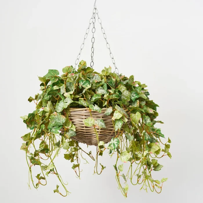 All Seasons Frosted Grape Leaf Hanging Basket Everyday Faux Greenery