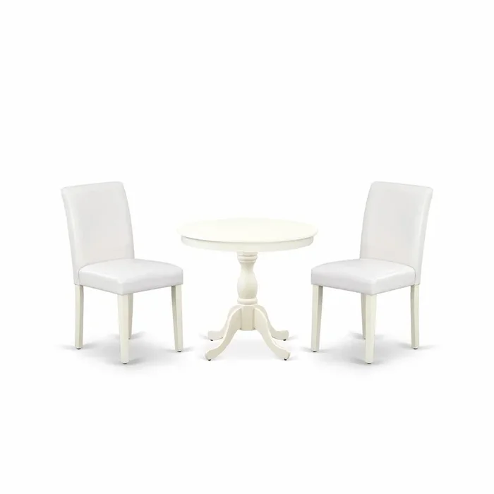 AMAB3-LWH-64 3 Piece Dinette Set – 1 Dining Room Table and 2 White Dinning Room Chairs – Linen White Finish