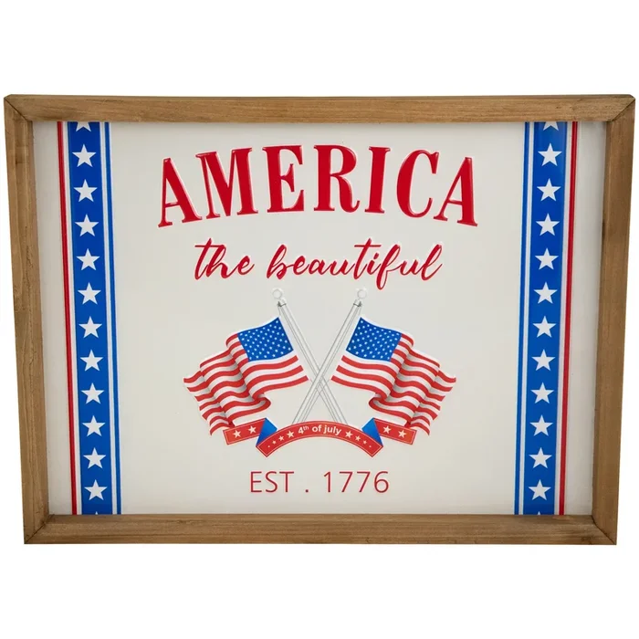 America the Beautiful Patriotic Framed Wall Sign – 15.75″