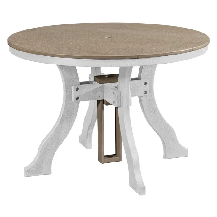 American Furniture Classics Dining Height Round Table in Weatherwood with a White Base