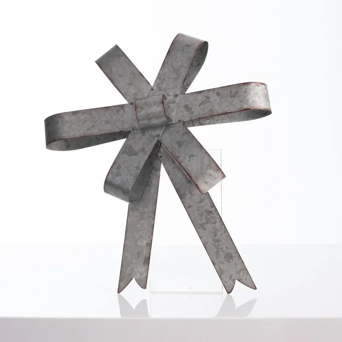 Antiqued Silver Metal Christmas Bow Decorative Holiday Hanging Décor