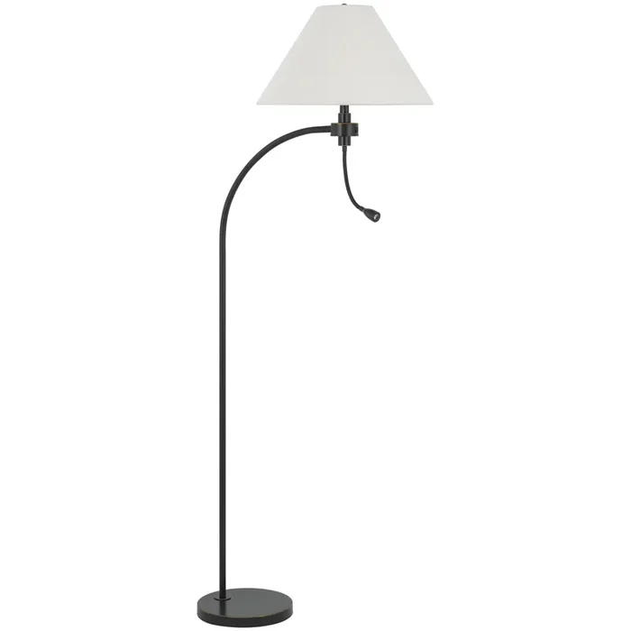 Ashy 68 Inch Floor Lamp, Gooseneck LED, White Shade, Brass Arc Pole – Benzara