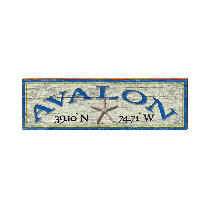 Avalon Starfish Latitude Longitude Sign | Wall Art Print on Real Wood