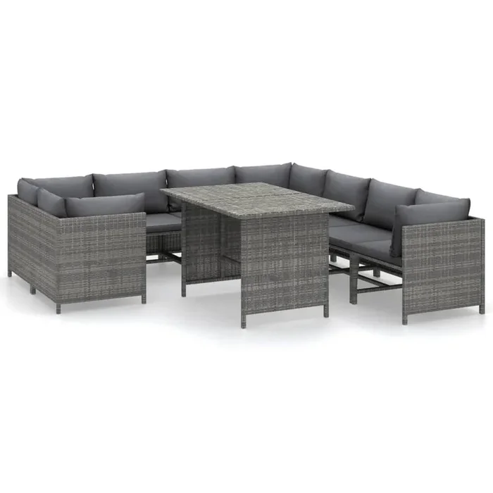 Avio 9pc Outdoor Modular Sofa Set, Square Coffee Table, Gray Rattan – Benzara
