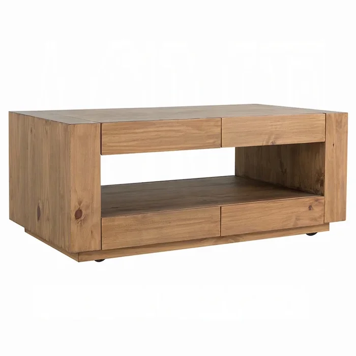 Ayma Coffee Table, 1 Inner Shelf, Brown Oak Wood, Rectangular 50 Inch – Benzara