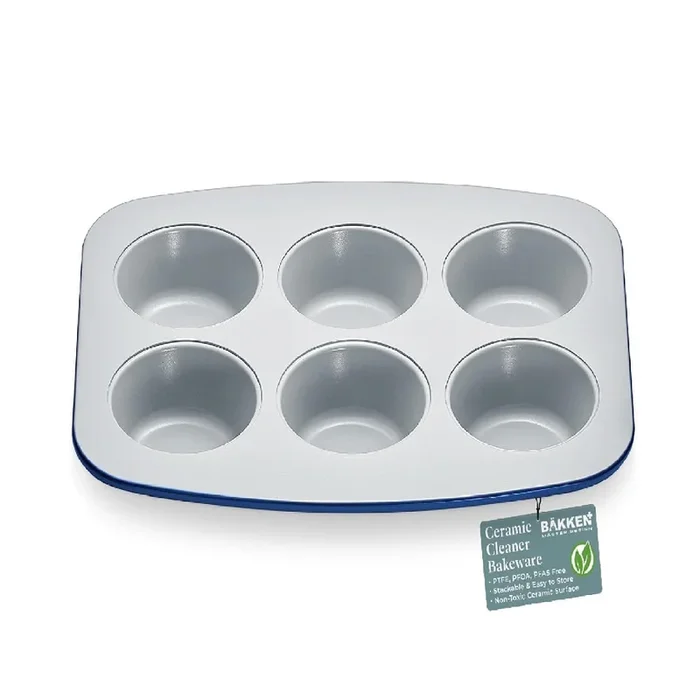 Bake with Elegance: 6-Cup Cake/Muffin Pan Set – Blue, Teal, Marble, Golden, Cream – Aluminized Steel with Ceramic Non-Stick Coating, PFOA & PFAS Free – Non-Toxic, Heavy-Duty Bakeware
