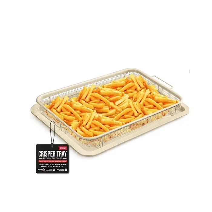 Bakken- Swiss Crisper Tray White marble Coating – 2-Piece Set , Non-Stick Basket Design for Healthier Cooking in Regular Ovens – Make Great Crispy Food , Bacon and More, Extra Large Size 19″ x 13″
