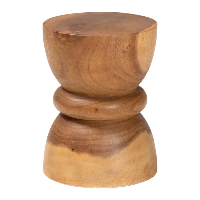 bali & pari Bancroft Solid Suar Wood Side Table – Handcrafted Sculptural End Table with Hourglass Design, Modern Boho Style for Living Room or Bedroom
