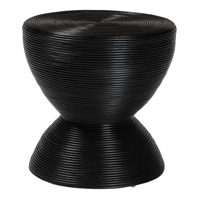 bali & pari Tokyo Laminated Natural Rattan Side Table – Hourglass Accent Table with Modern Sculptural Design, Boho Chic Style for Living Room or Bedroom, Black