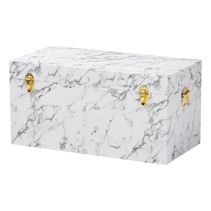 Baxton Studio Brenta Storage Trunk with Lift-Top Lid – Decorative Organizer Chest with Faux Marble Effect, Contemporary Storage Solution