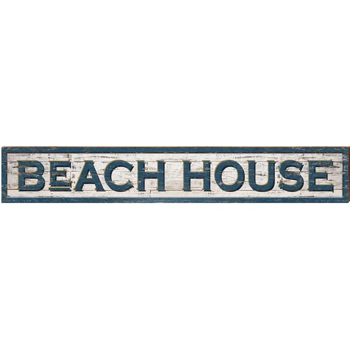 Beach House White Shabby Sign | Wall Art Print on Real Wood