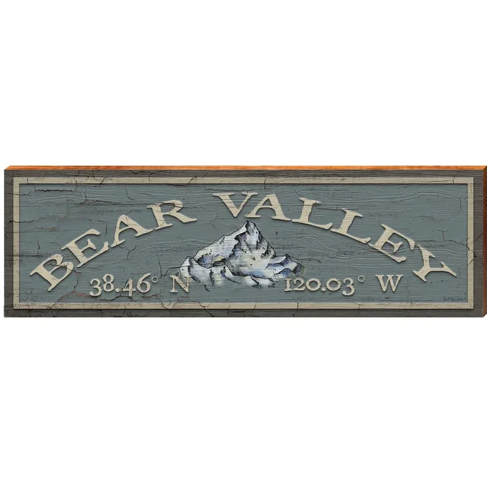 Bear Valley Mountain Peak Green Latitude Longitude OUT3 | Wall Art Print on Real Wood