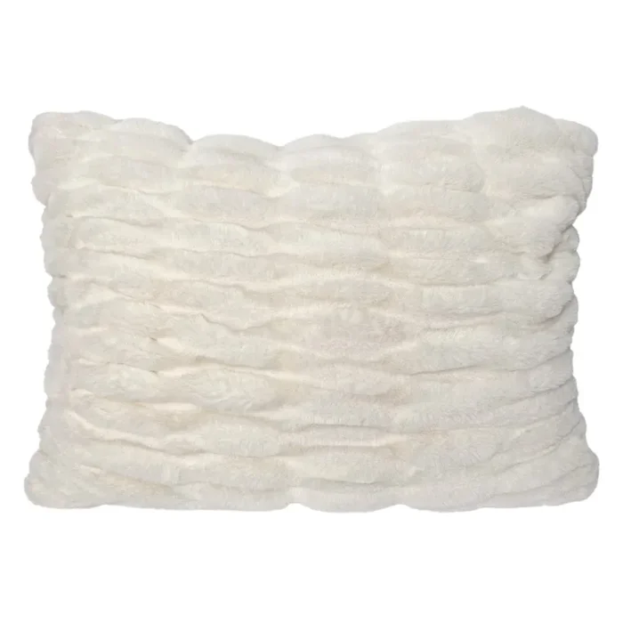 Beige Ruched Faux Fur Throw Pillow, 14×20