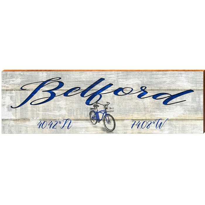 Belford Blue Bike White Latitude Longitude | Wall Art Print on Real Wood