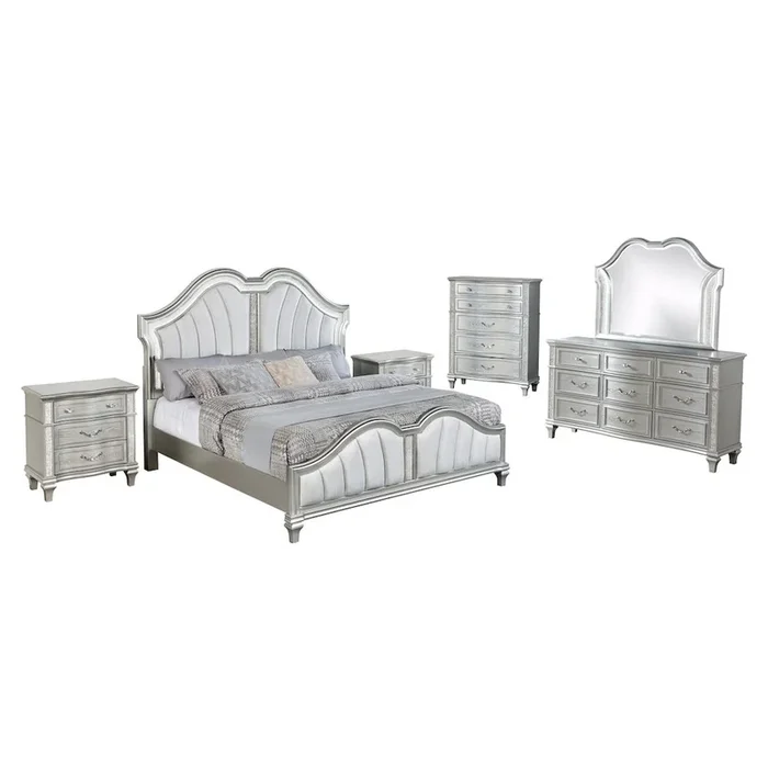 Best Quality Furniture 6 Piece Silver Queen Panel Bedroom Set ( Qb+Dresser+Mirror+2Ns+Chest)