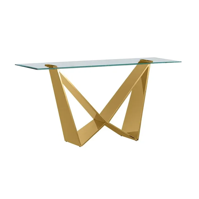 Best Quality Furniture Clear glass Console table with a gold color base