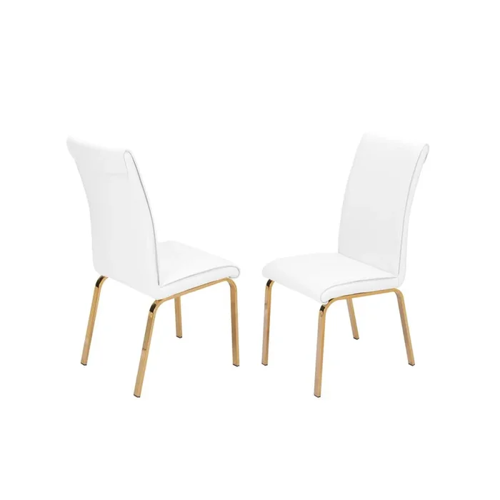 Best Quality Furniture Faux Leather Dining Side Chairs, Chrome Gold Legs (Set Of 2) – White