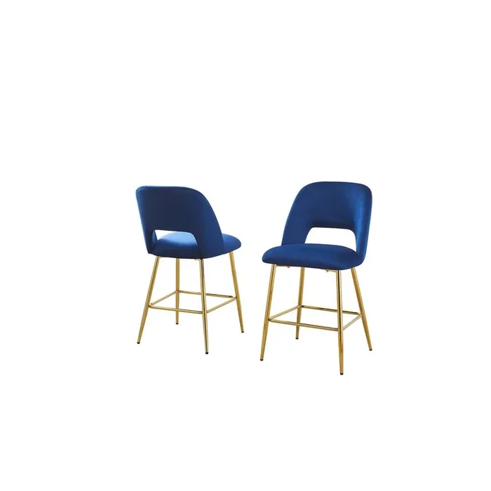Best Quality Furniture Navy blue with gold base bar stool (SET OF 2)