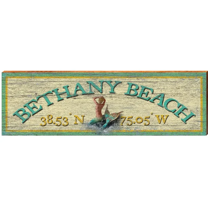 Bethany Beach Mermaid White Latitude Longitude | Wall Art Print on Real Wood